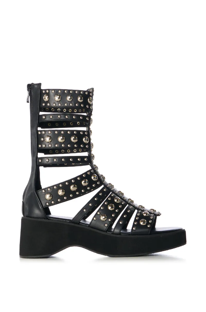 AZALEA WANG LUCIANO SILVER EMBELLISHED GLADIATOR SANDAL IN BLACK