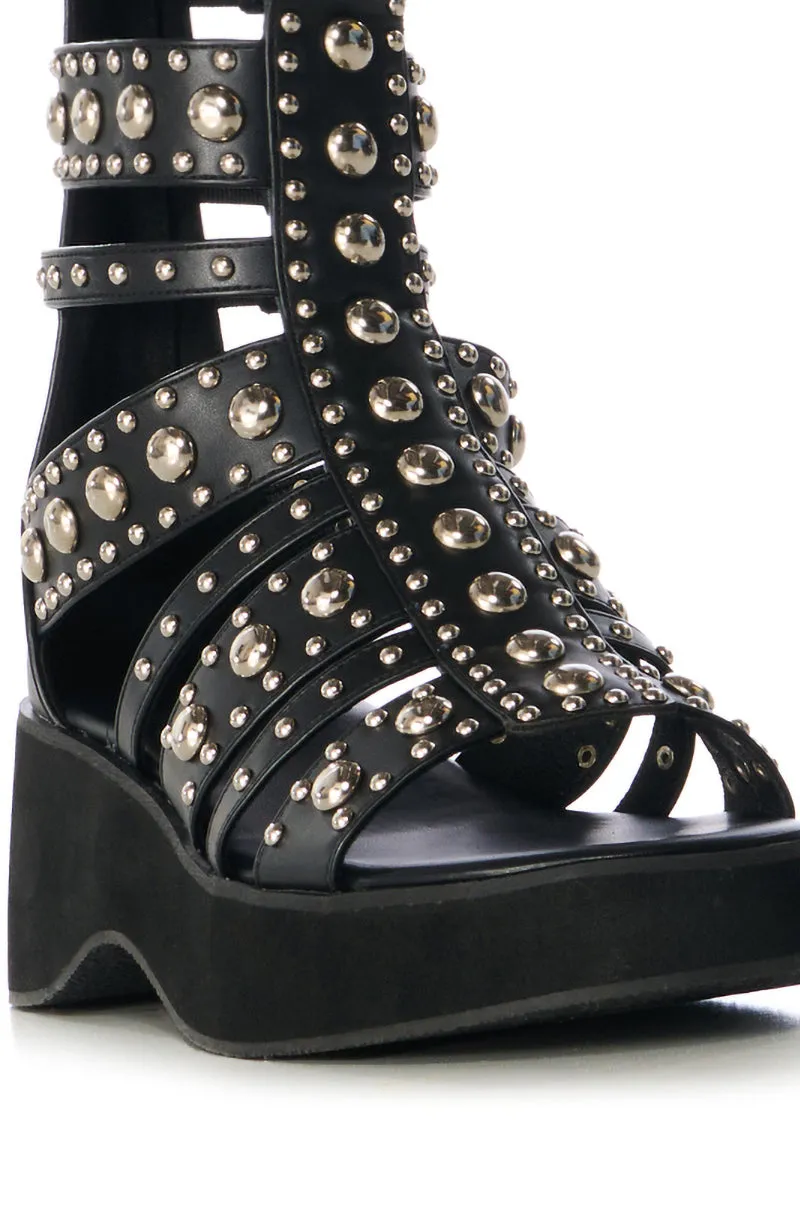 AZALEA WANG LUCIANO SILVER EMBELLISHED GLADIATOR SANDAL IN BLACK