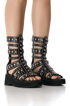 AZALEA WANG LUCIANO SILVER EMBELLISHED GLADIATOR SANDAL IN BLACK