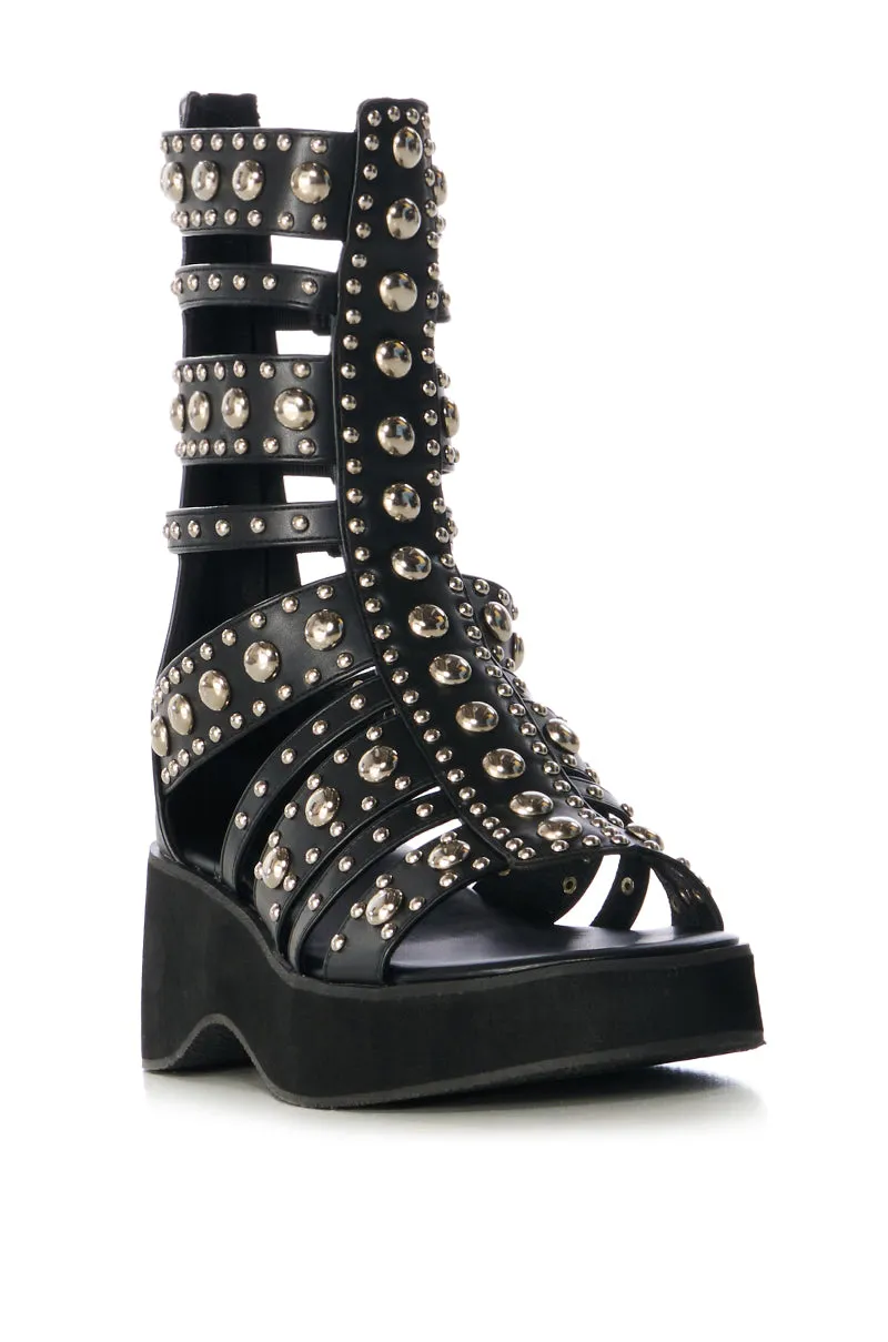 AZALEA WANG LUCIANO SILVER EMBELLISHED GLADIATOR SANDAL IN BLACK