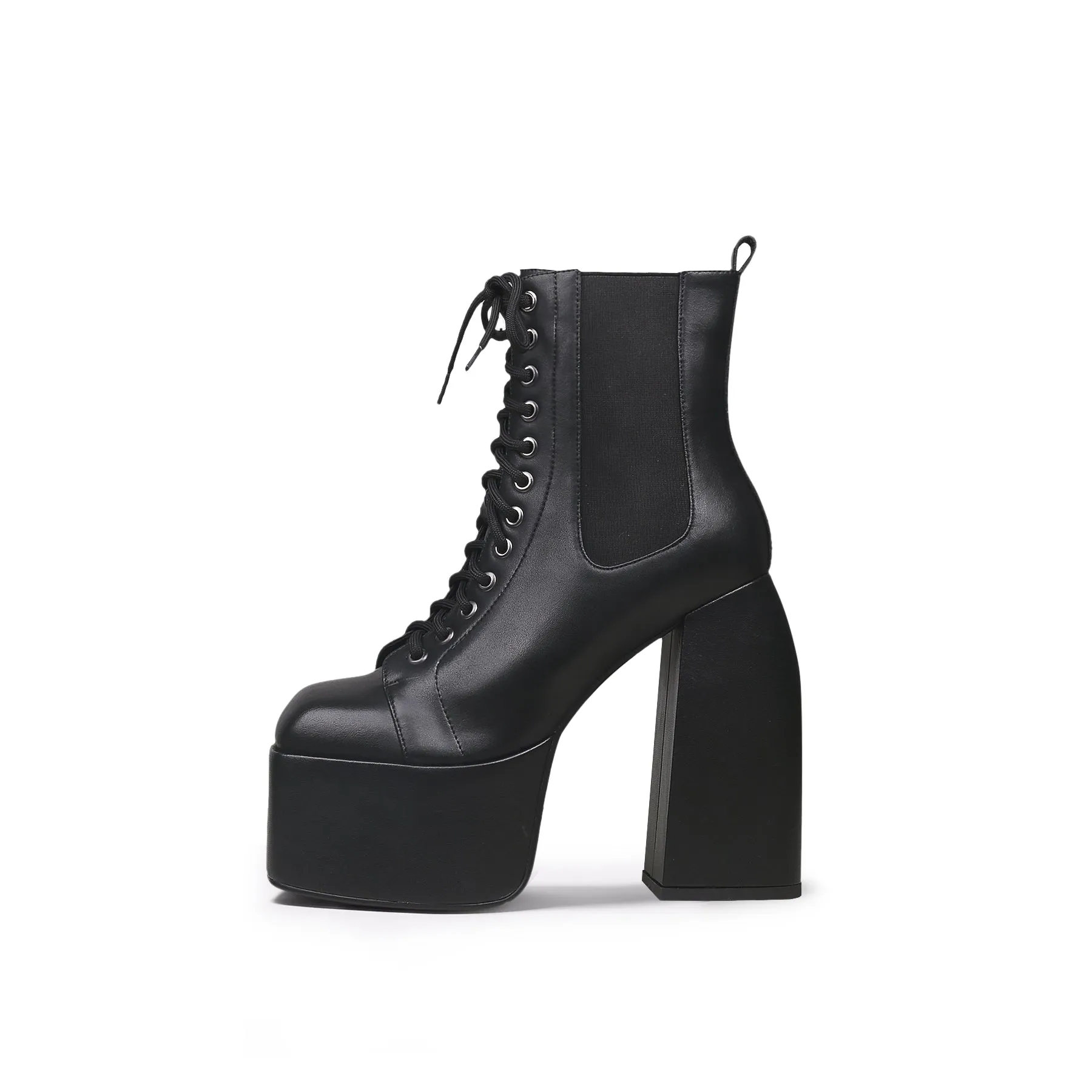 Black Lace-Up Thick Heel Platform Boots