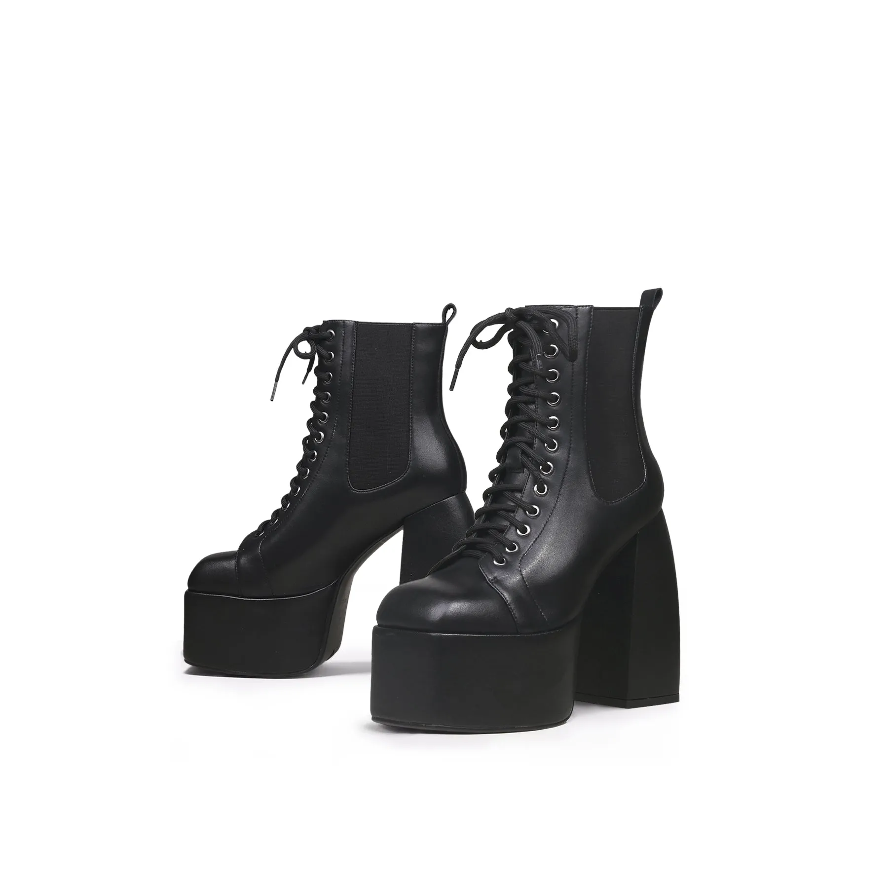 Black Lace-Up Thick Heel Platform Boots