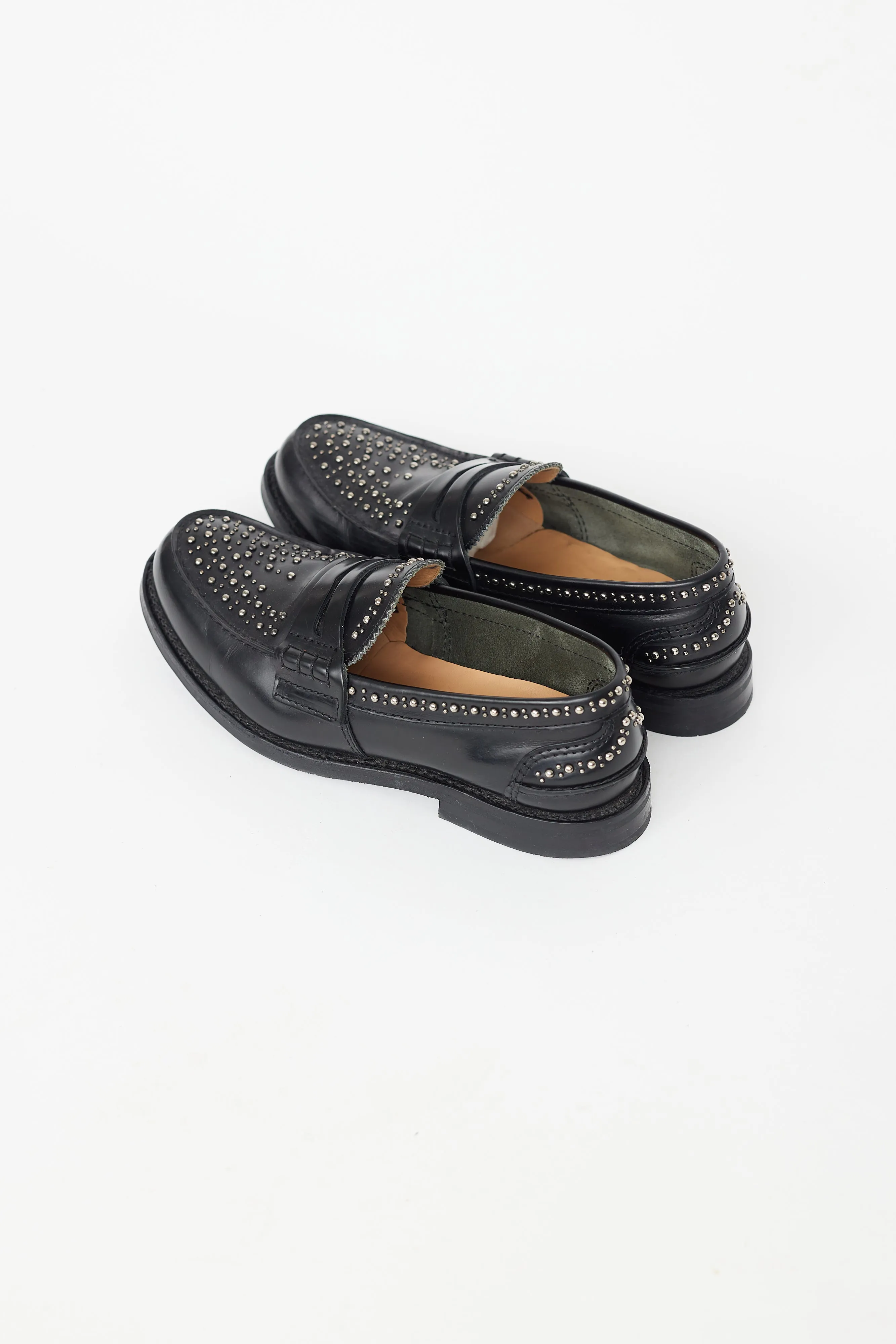 Black Leather Gunmetal Studded Loafer