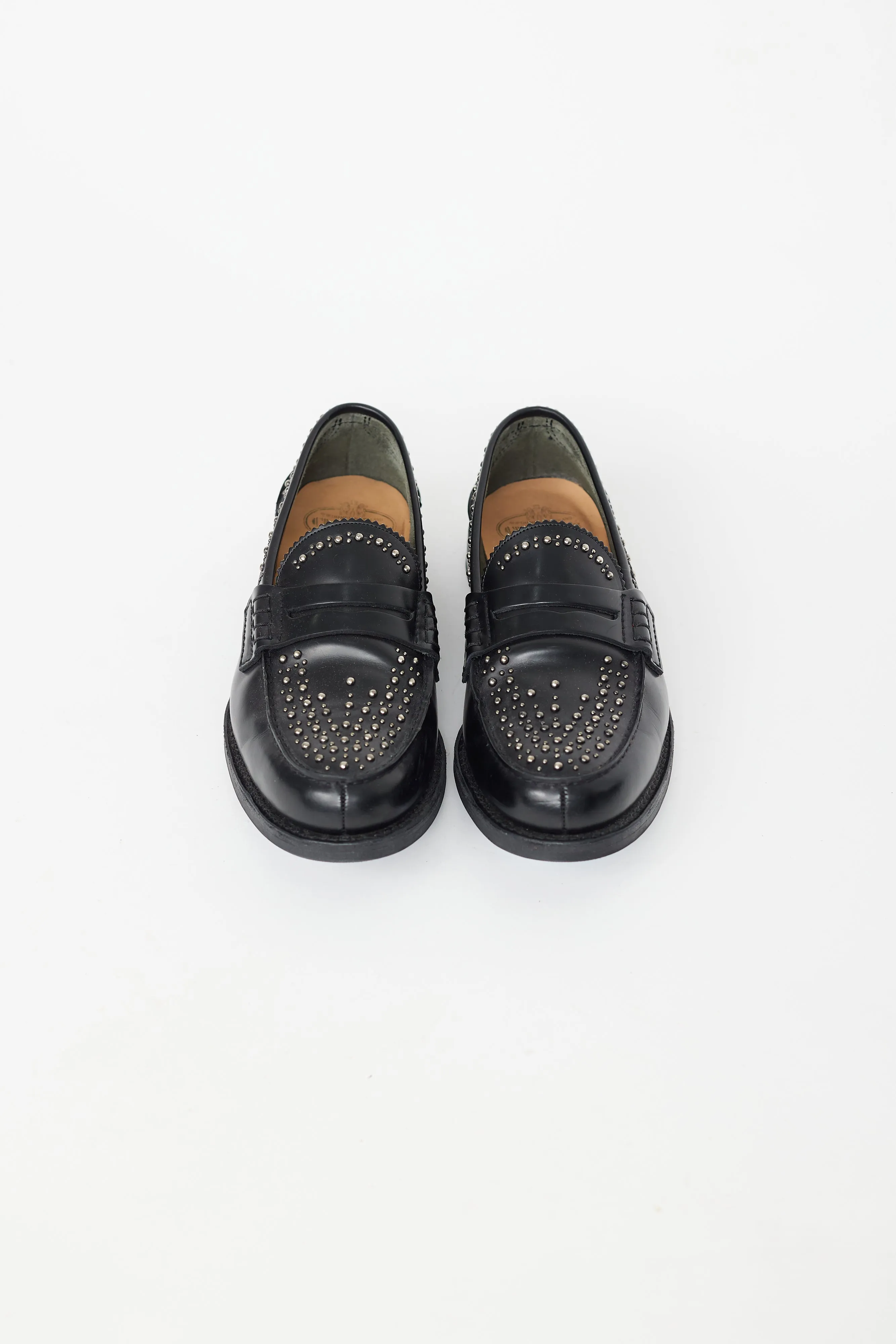 Black Leather Gunmetal Studded Loafer