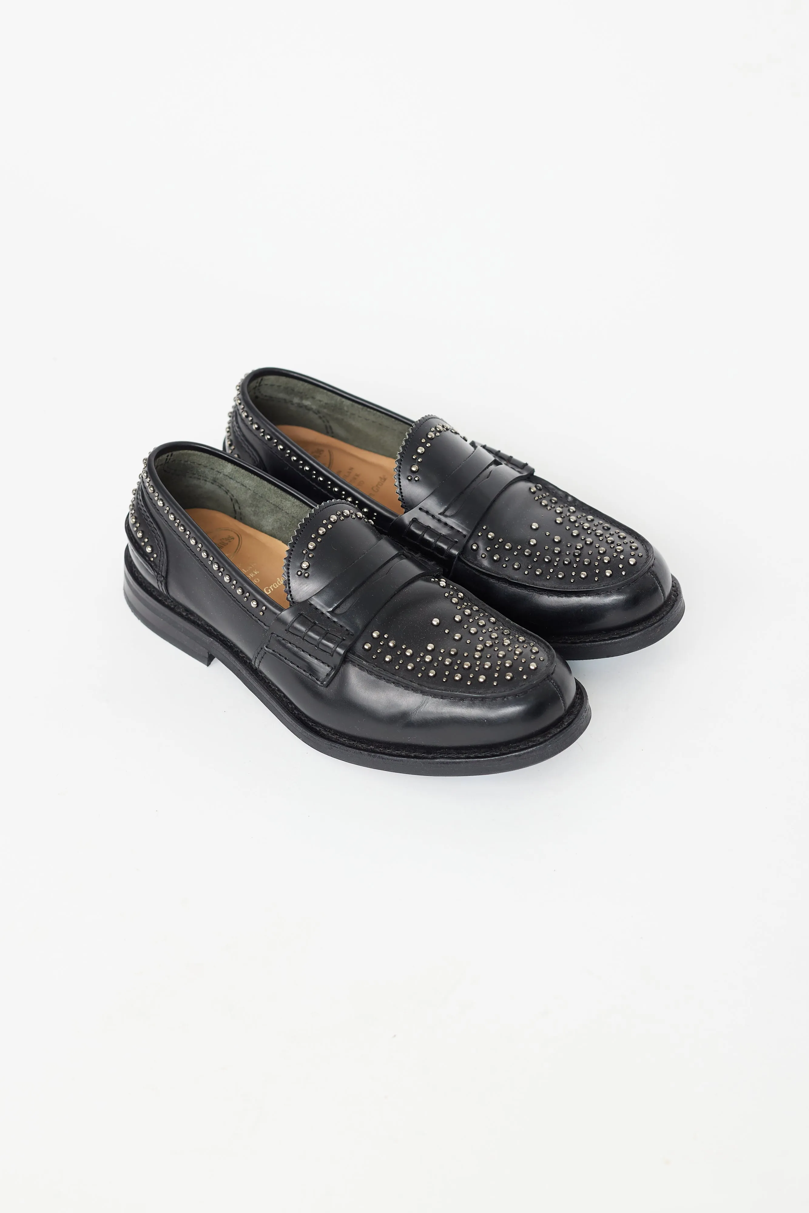 Black Leather Gunmetal Studded Loafer