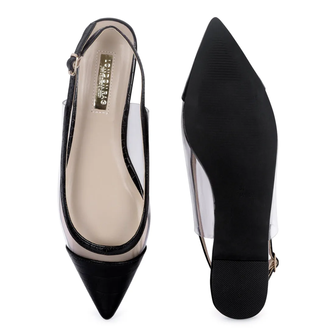 Black Transparent Detail Sling-back Flats