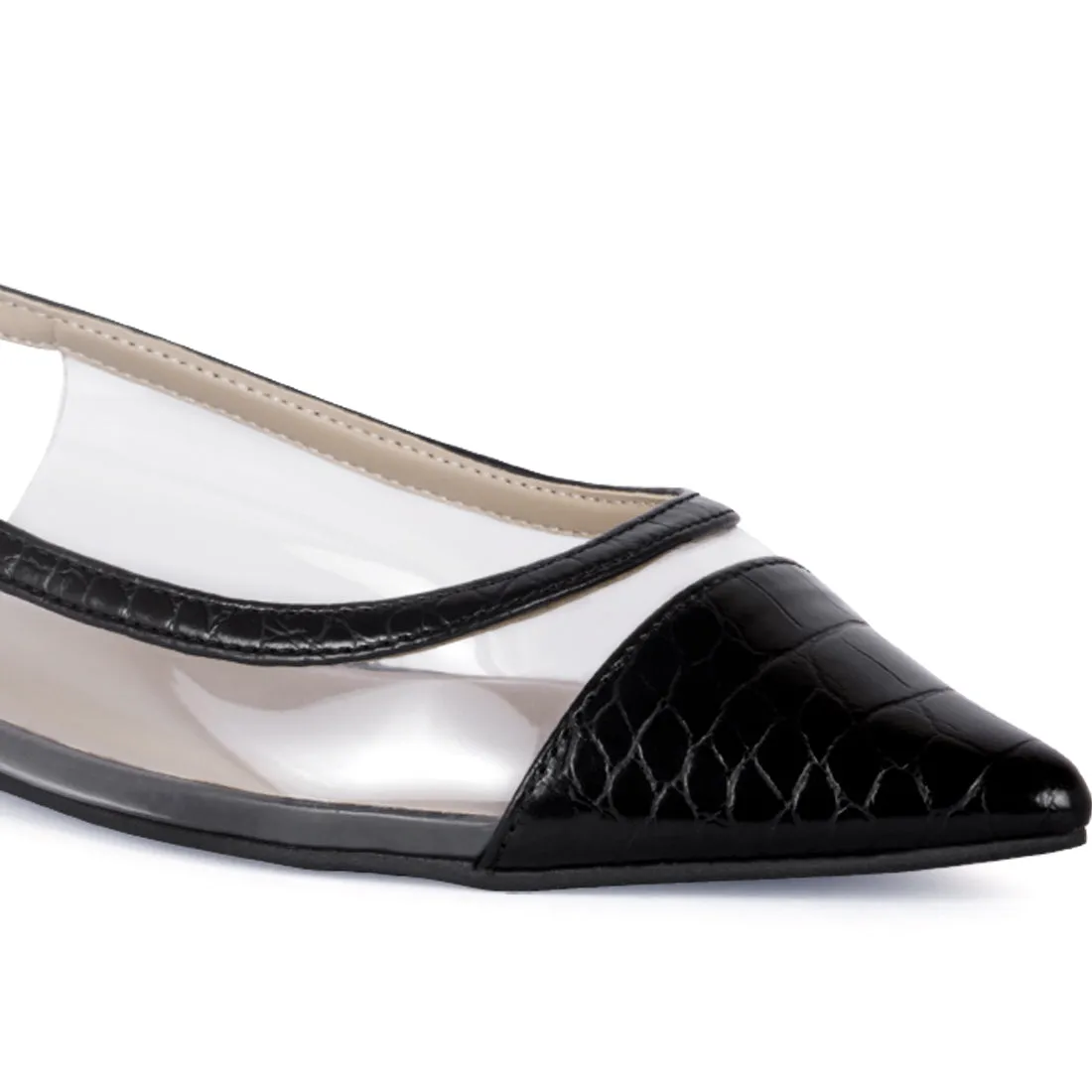 Black Transparent Detail Sling-back Flats