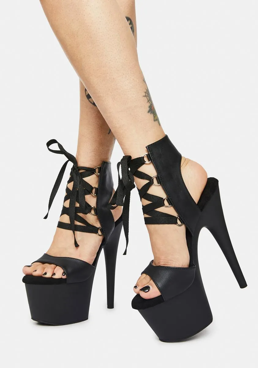 Bow Down Lace Up Platform Heels