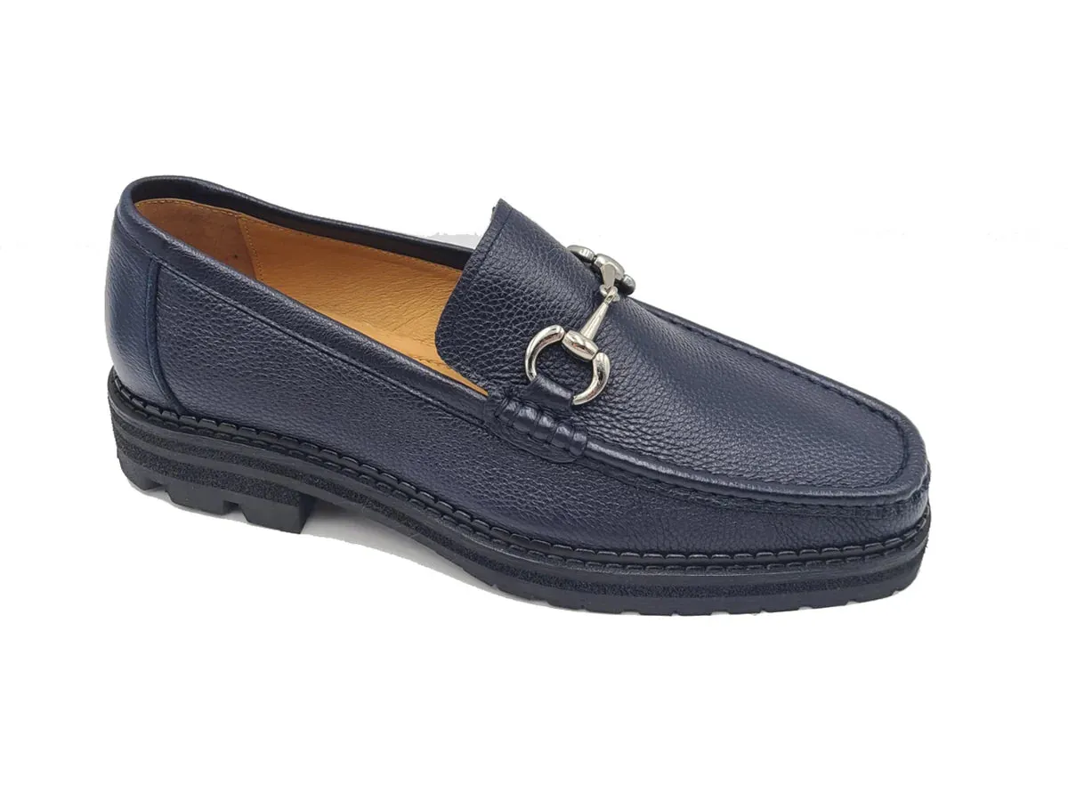 Carrucci Blue Men's Pebble Soft Leather Buckle Loafer No: KS623-01