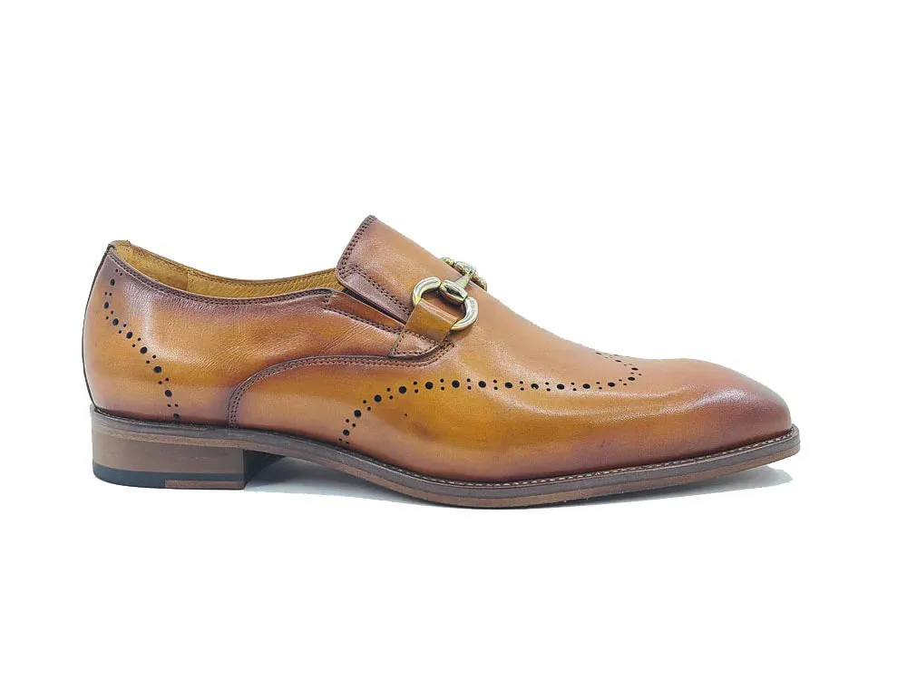 Carrucci Cognac Men's Burnished Calfskin Loafer Leather Sole Style No: KL901-01