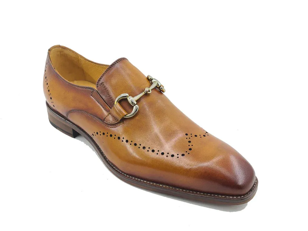 Carrucci Cognac Men's Burnished Calfskin Loafer Leather Sole Style No: KL901-01