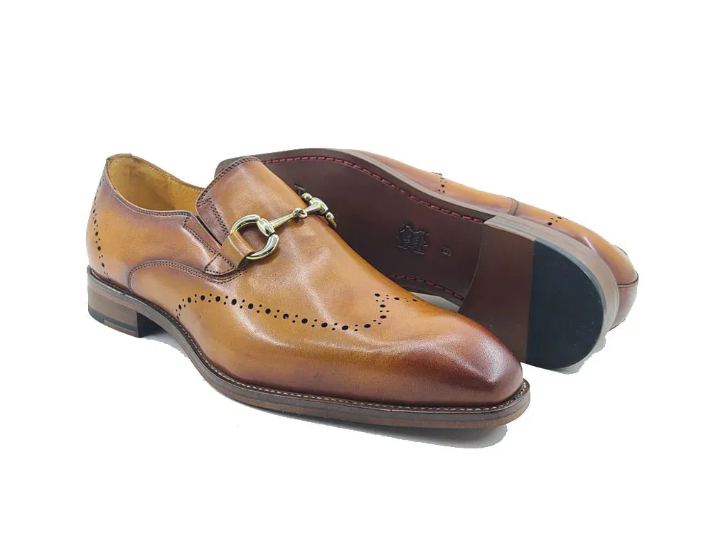 Carrucci Cognac Men's Burnished Calfskin Loafer Leather Sole Style No: KL901-01