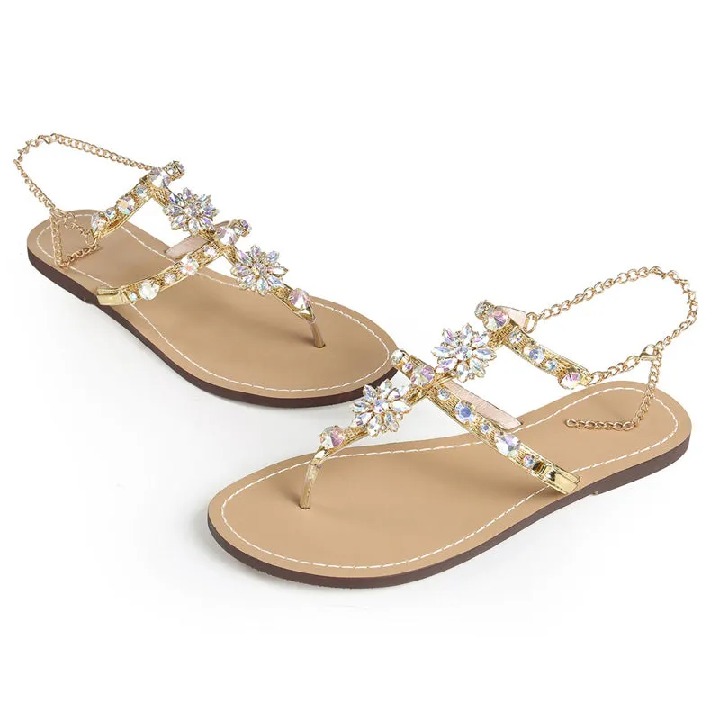 Chain Crystal flat women Sandals