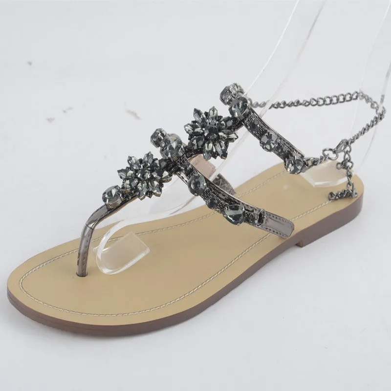 Chain Crystal flat women Sandals