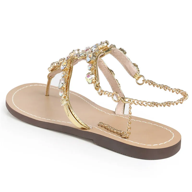 Chain Crystal flat women Sandals