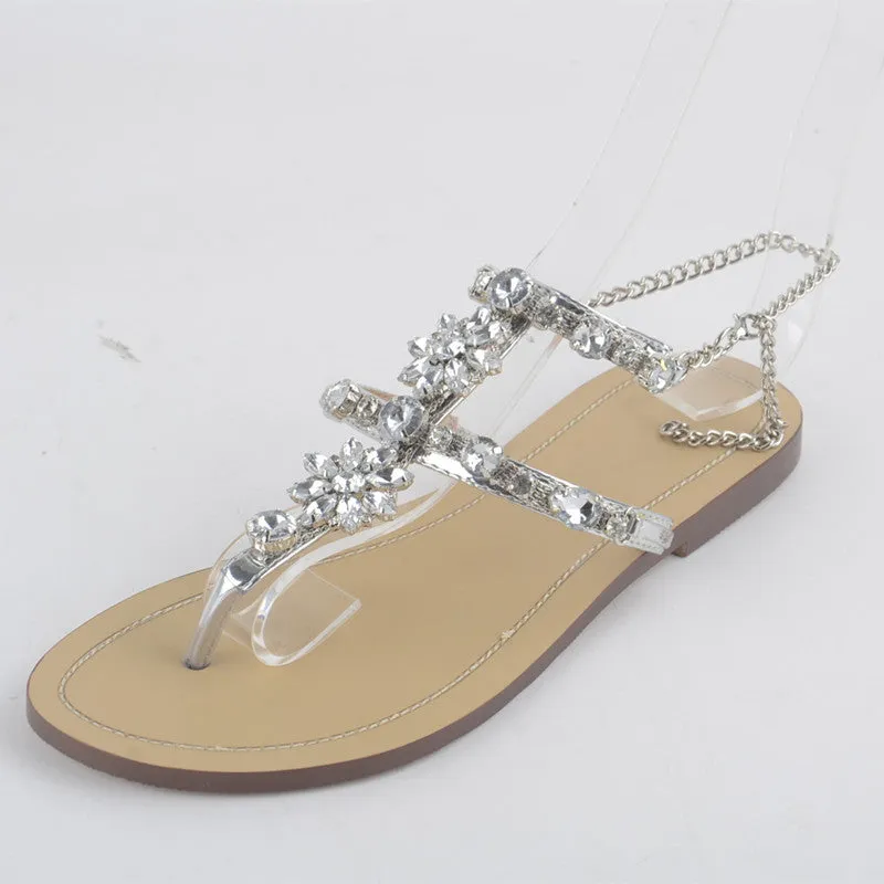 Chain Crystal flat women Sandals