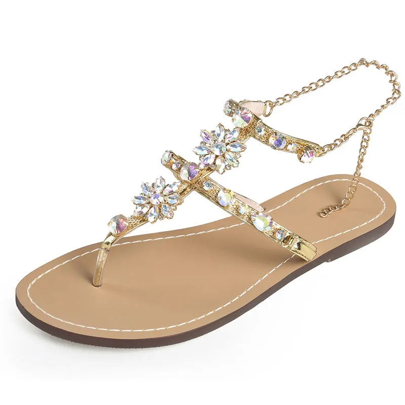 Chain Crystal flat women Sandals