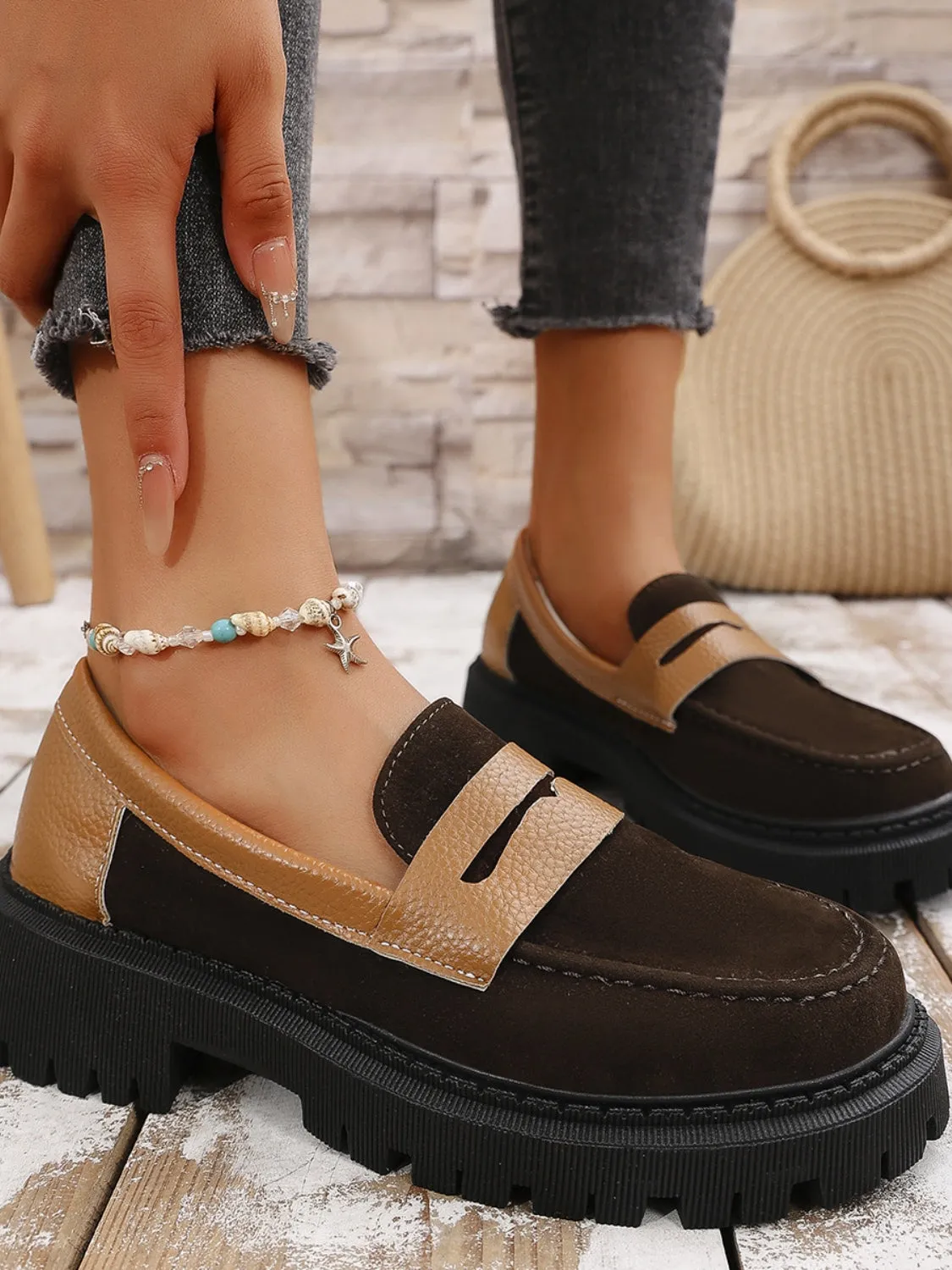 Contrast Suede Platform Loafers