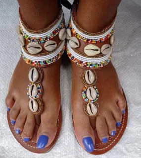 cowrie shell beaded angle length masai maasai masaai african gladiator sandals with free shipping