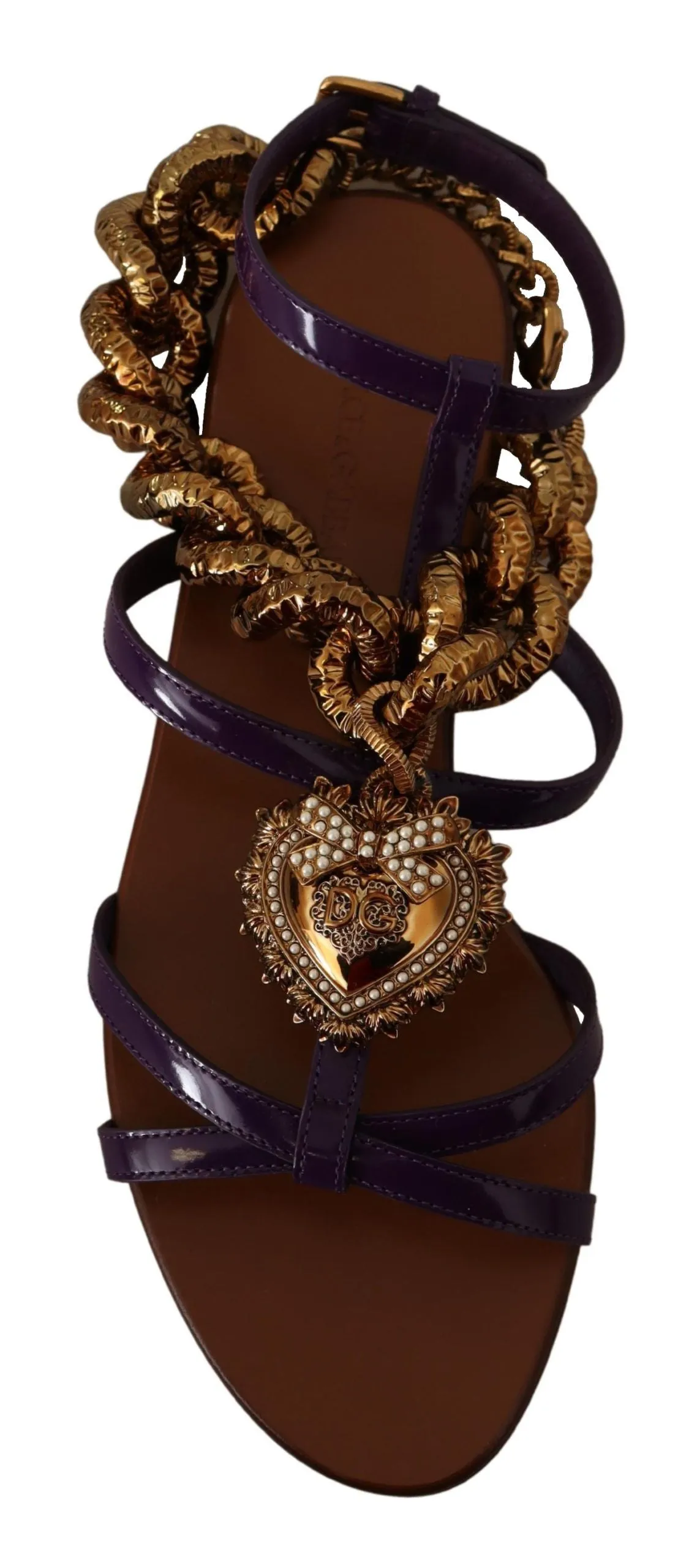 Dolce & Gabbana Purple Leather Devotion Flats Sandals Shoes