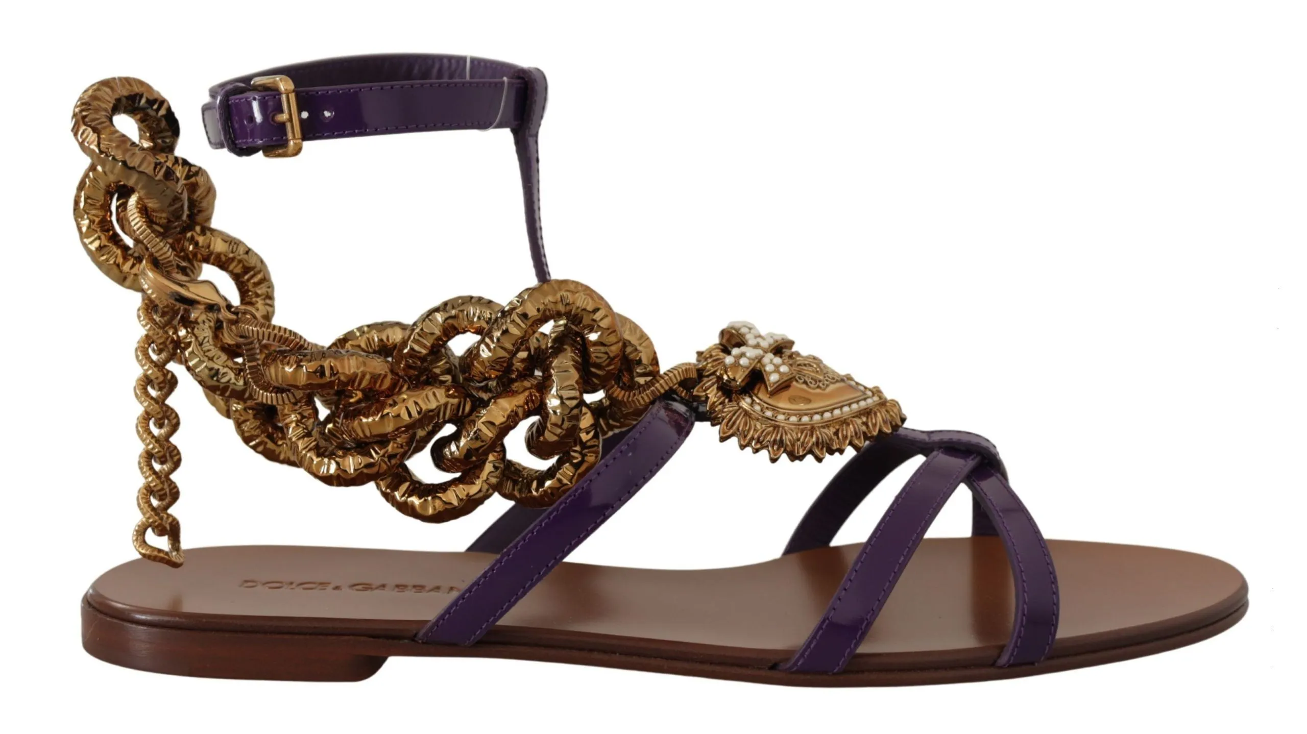 Dolce & Gabbana Purple Leather Devotion Flats Sandals Shoes