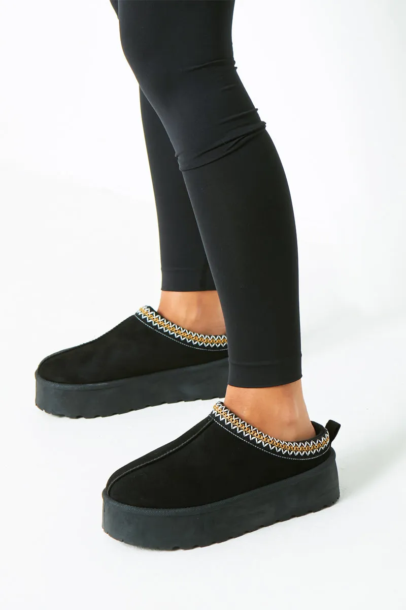 Emily Black Platform Faux Fur Lined Slip On Boots