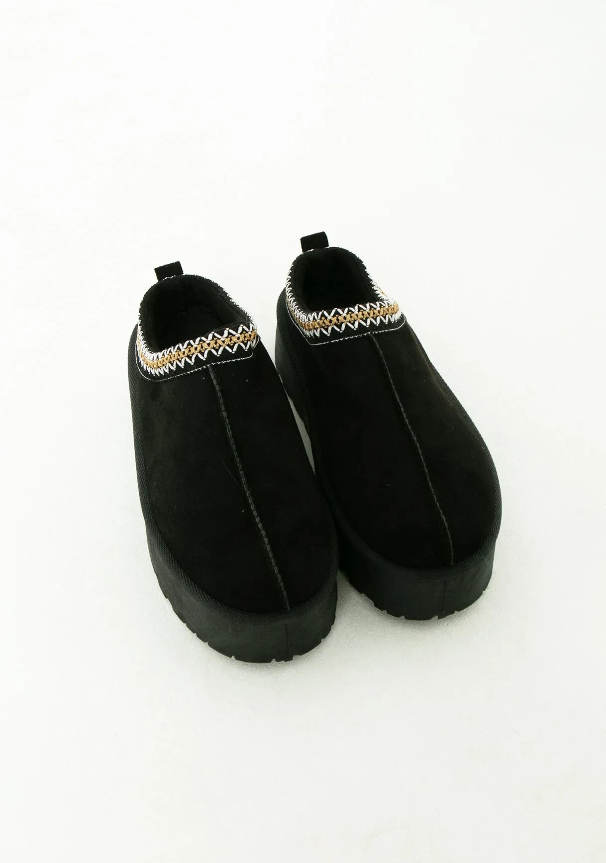 Emily Black Platform Faux Fur Lined Slip On Boots