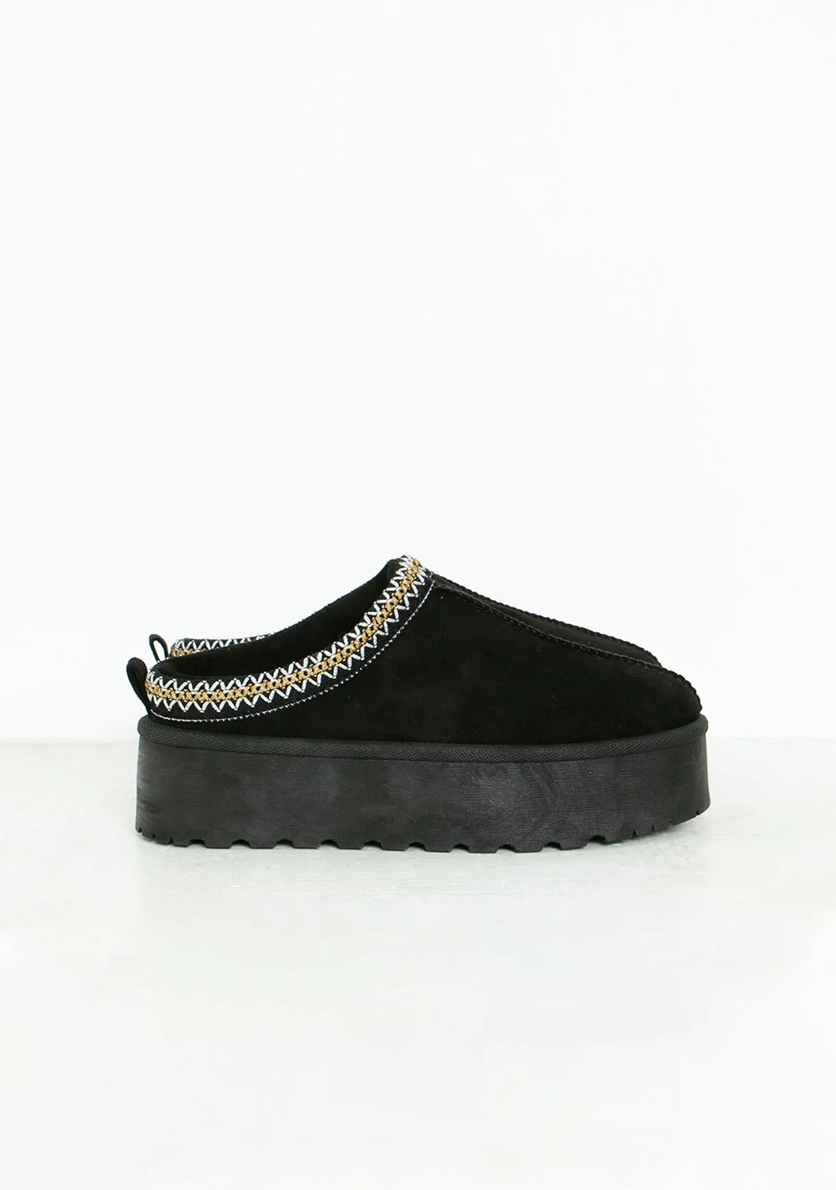 Emily Black Platform Faux Fur Lined Slip On Boots