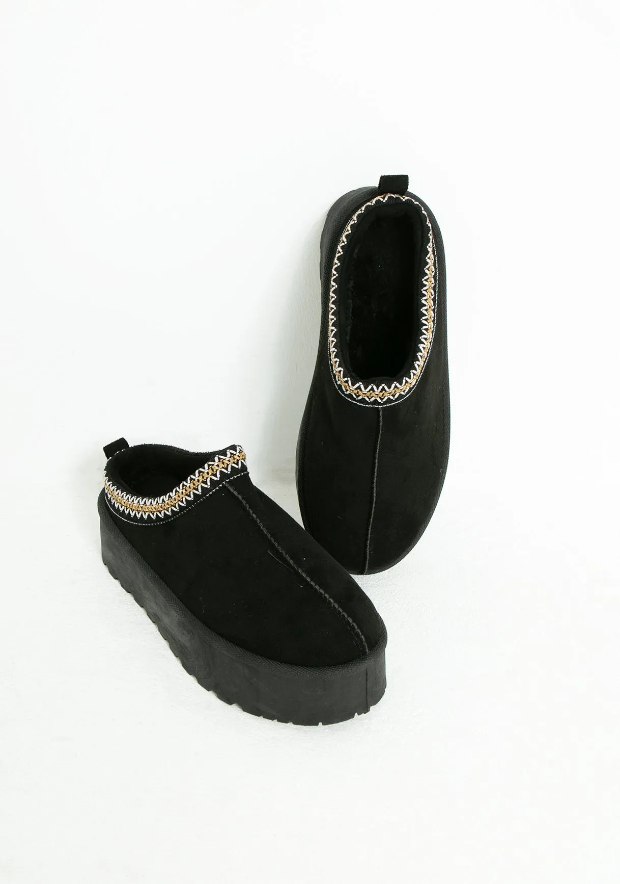 Emily Black Platform Faux Fur Lined Slip On Boots