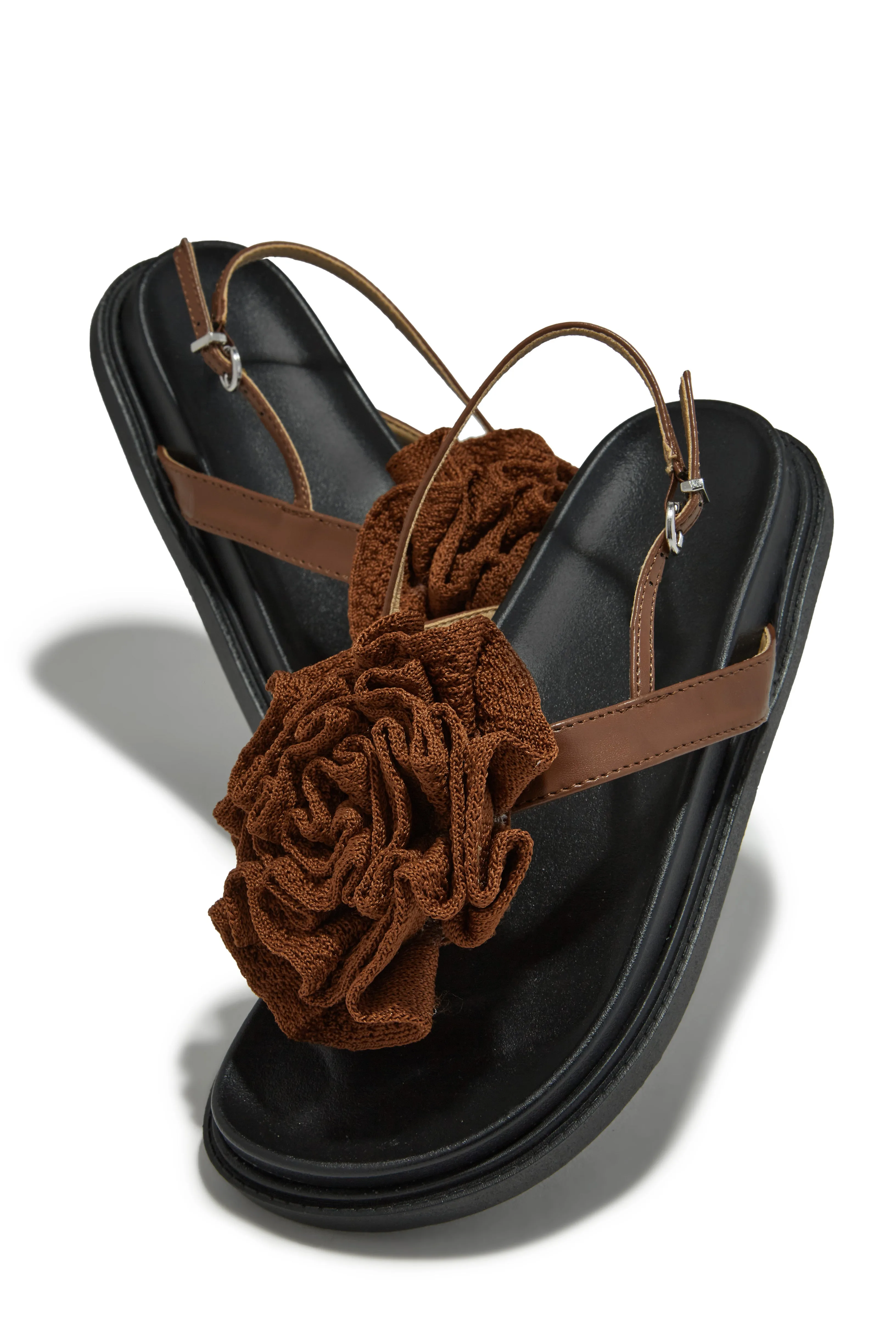 Florence Flower Chunky Sandals - Brown