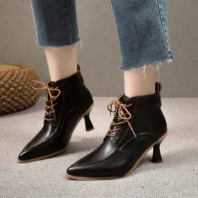 French Retro Pointed Stiletto Heel Ankle Boots