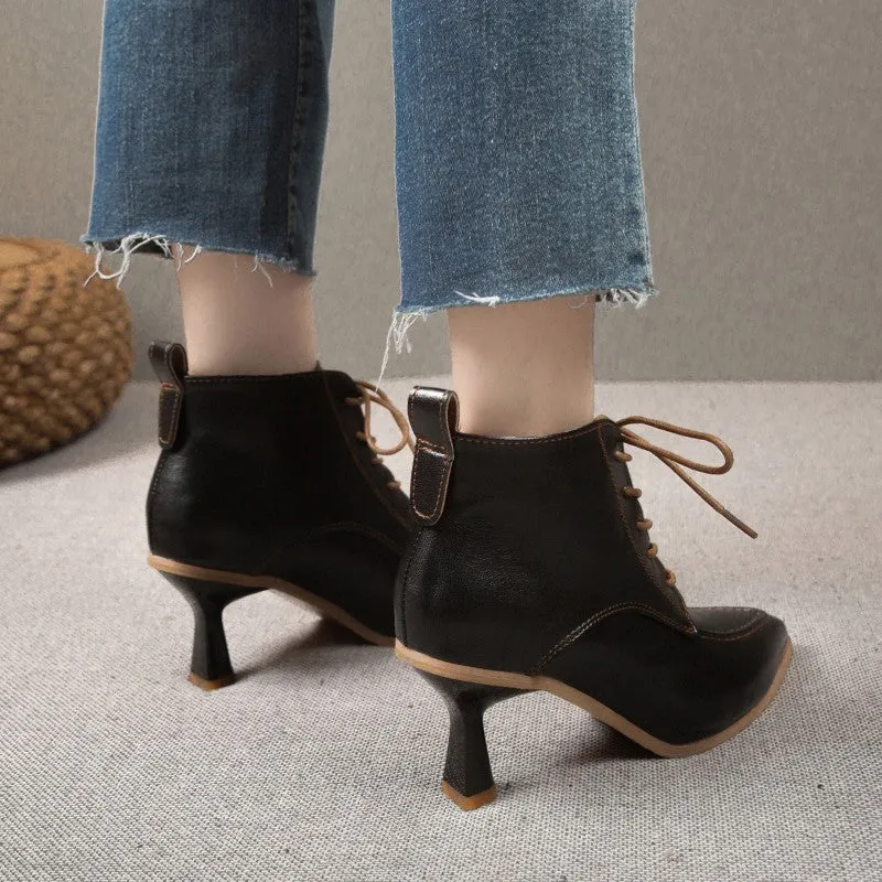 French Retro Pointed Stiletto Heel Ankle Boots