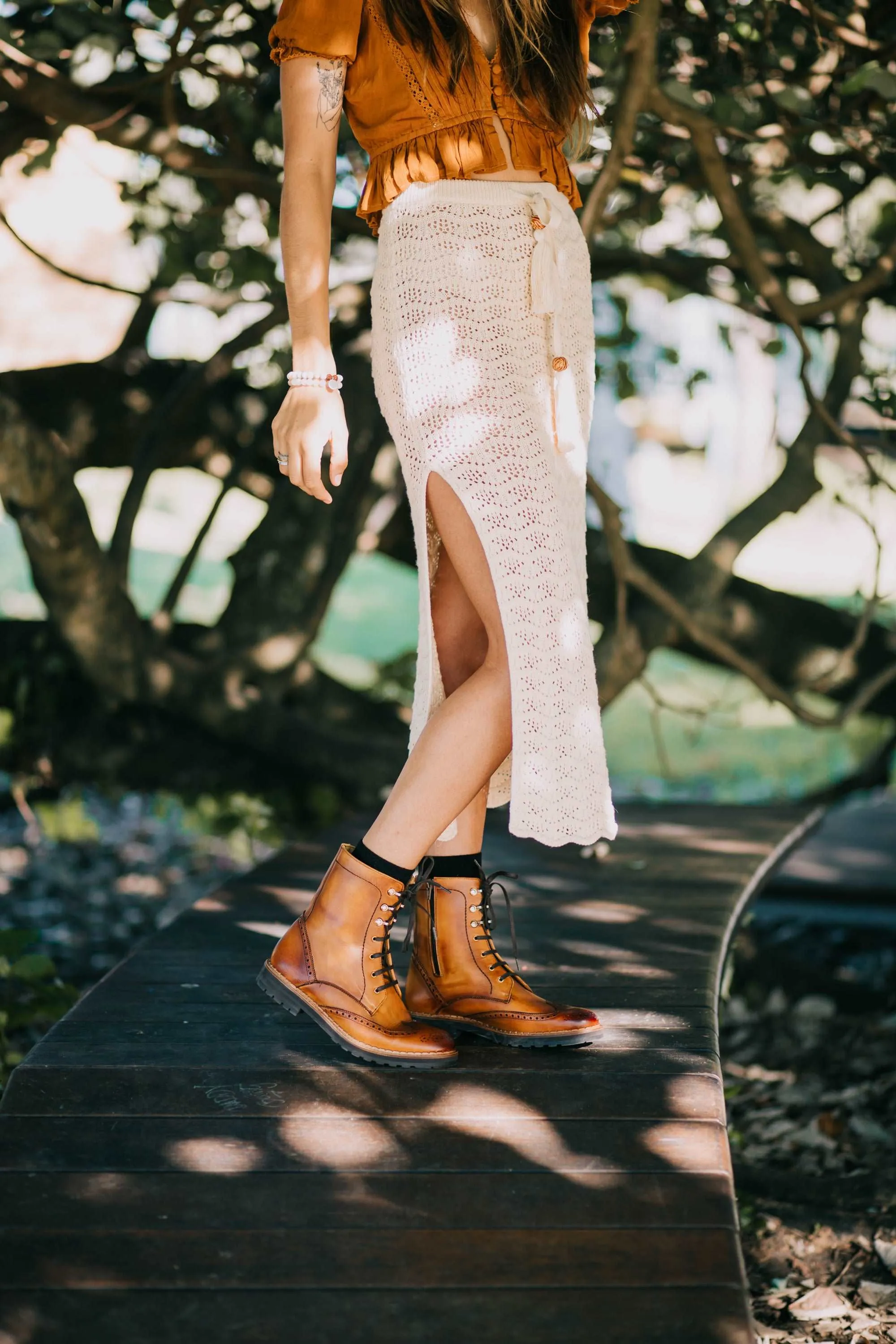 Gaia Lace-up Brogue Boots - Cognac Leather