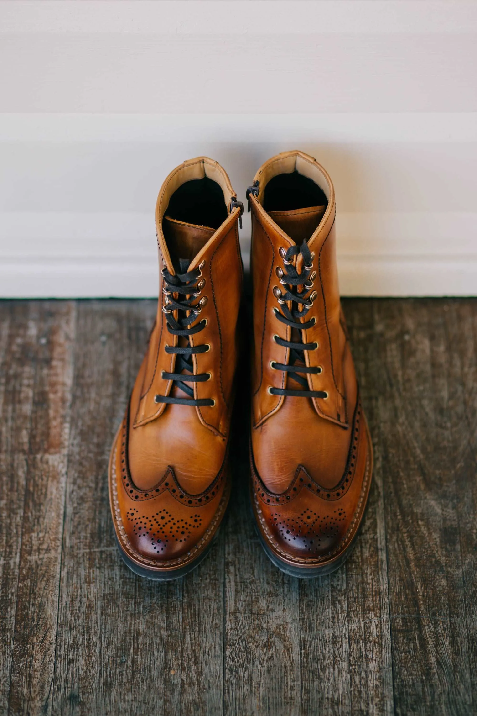 Gaia Lace-up Brogue Boots - Cognac Leather