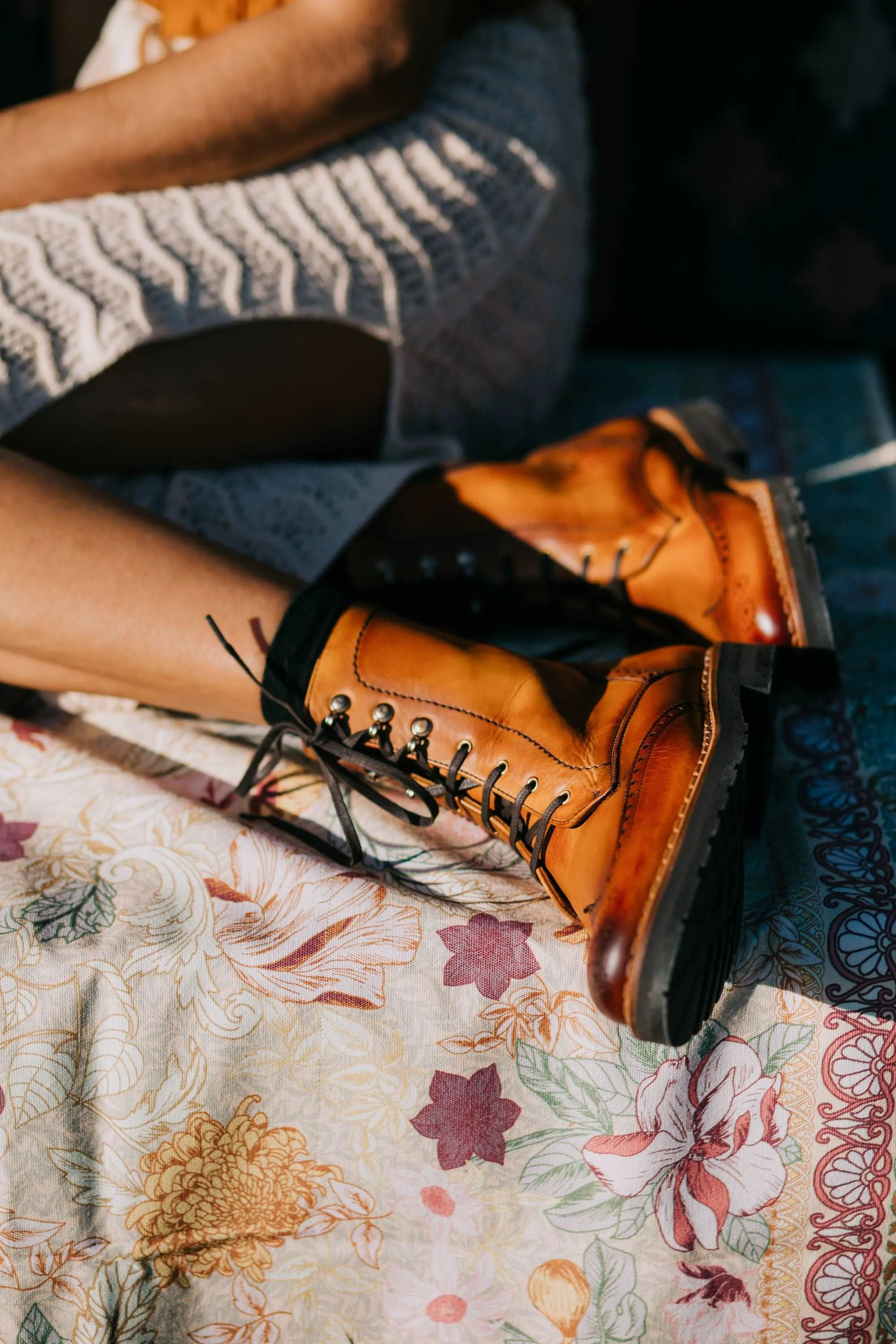 Gaia Lace-up Brogue Boots - Cognac Leather