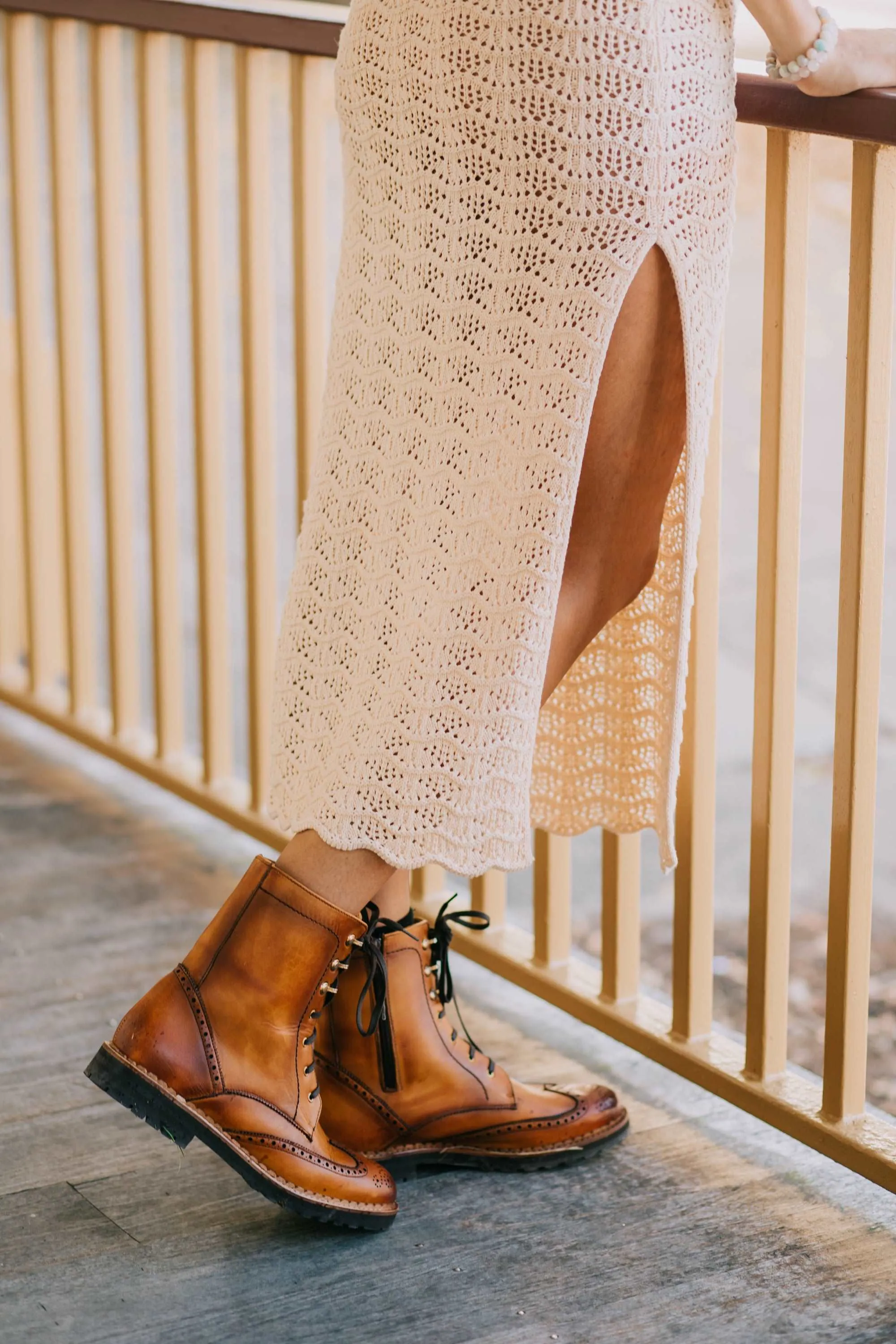 Gaia Lace-up Brogue Boots - Cognac Leather