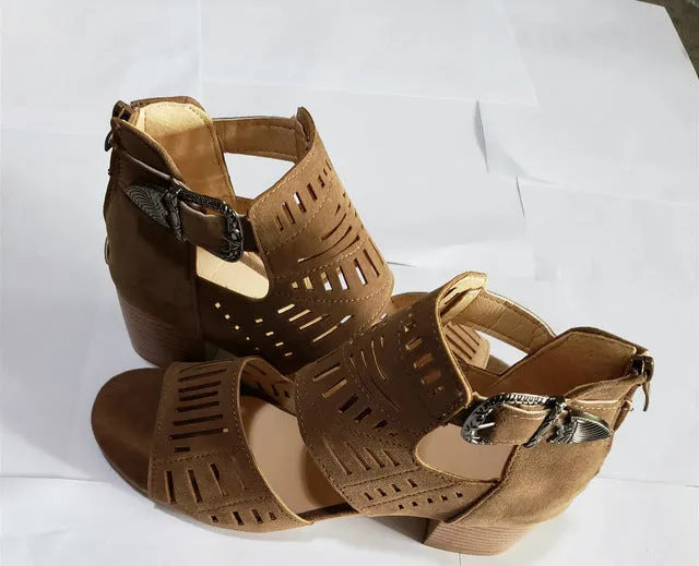 Gladiator Flock Buckle Strap Heeled Sandal