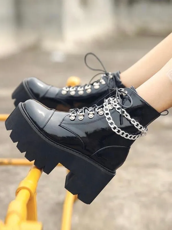 GOTHIC LACE UP PLATFORM BOOTS