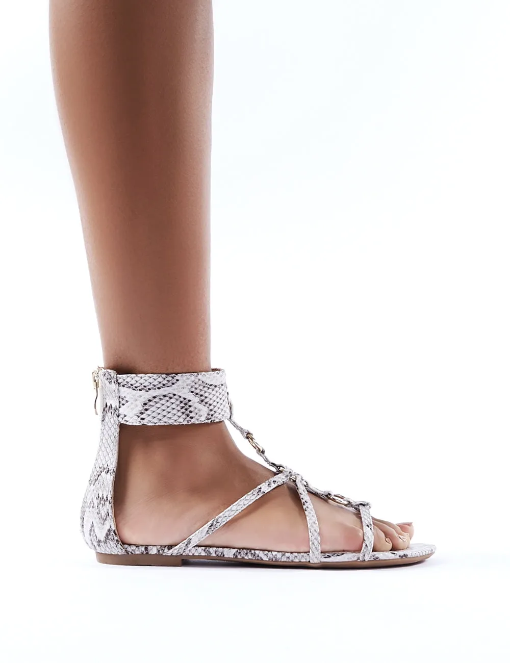 Justice Monochrome Snake Strappy Sandals