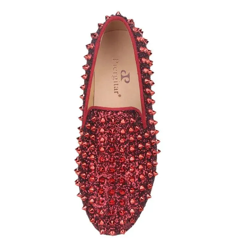 Kids Loafers Bold Spikes: Handmade Red Kids Loafers Shoes