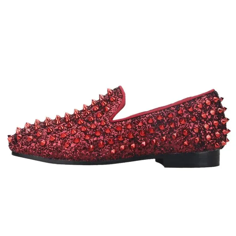 Kids Loafers Bold Spikes: Handmade Red Kids Loafers Shoes