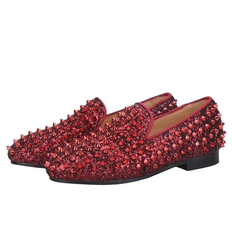 Kids Loafers Bold Spikes: Handmade Red Kids Loafers Shoes