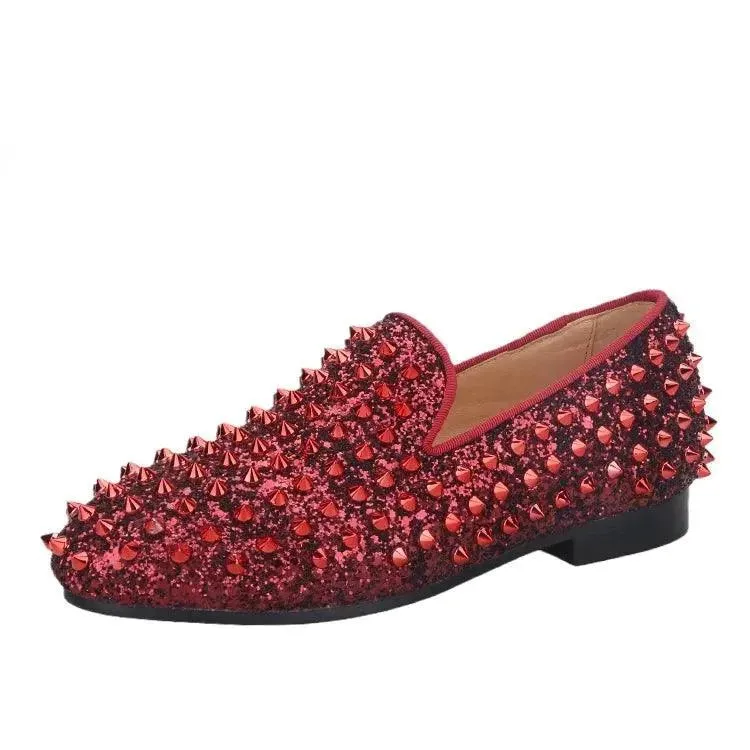 Kids Loafers Bold Spikes: Handmade Red Kids Loafers Shoes