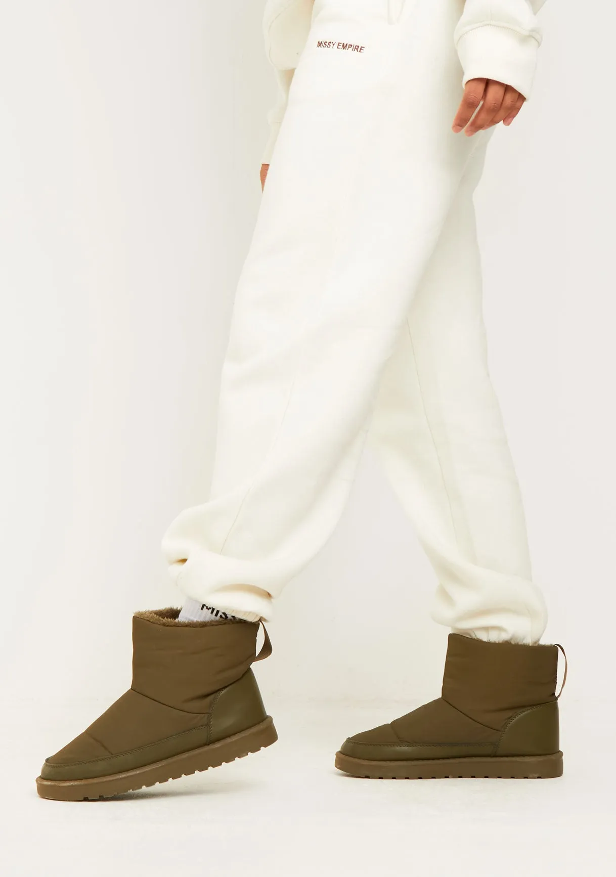 Kyla Khaki Fur Lined Ankle Boots