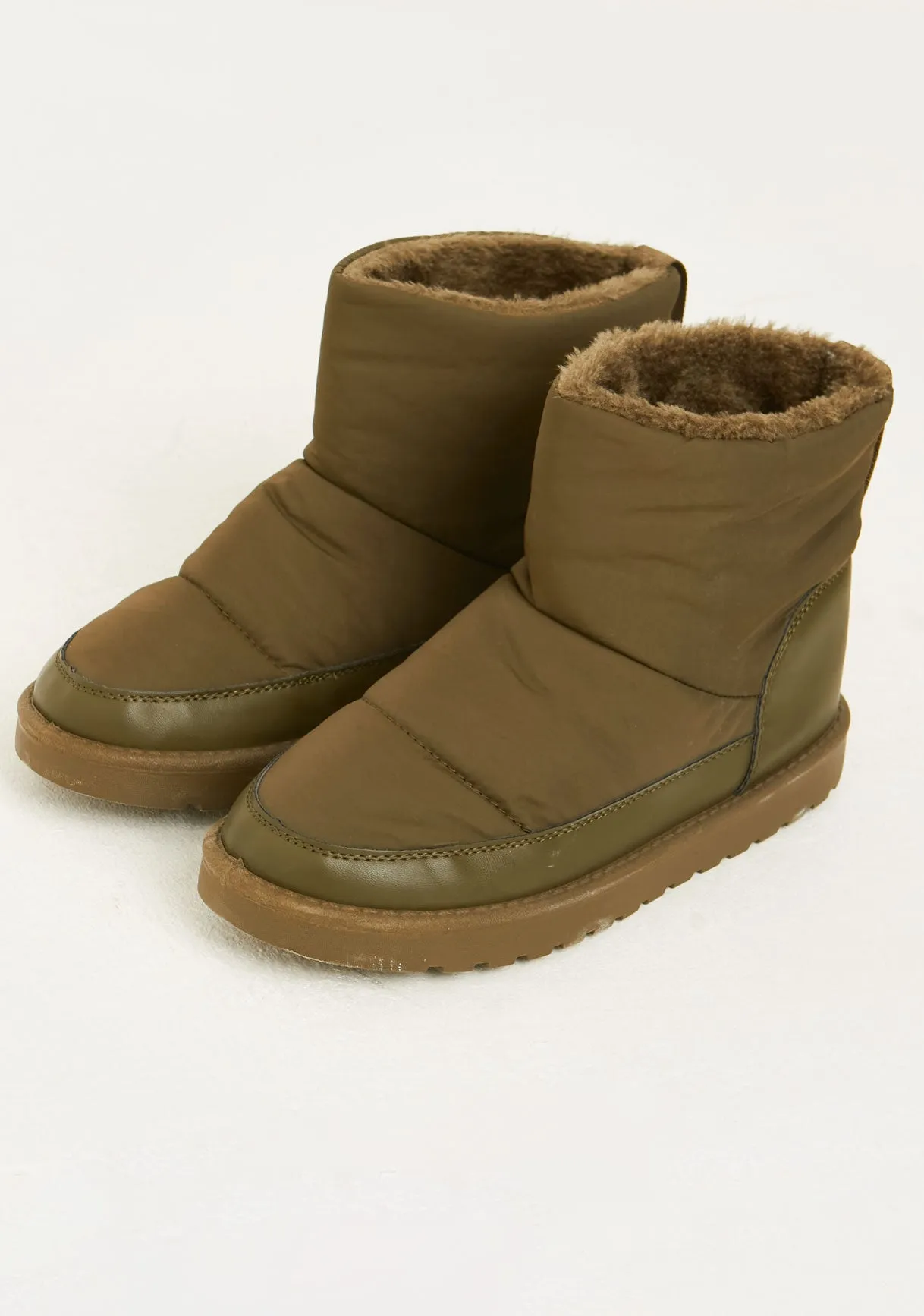 Kyla Khaki Fur Lined Ankle Boots