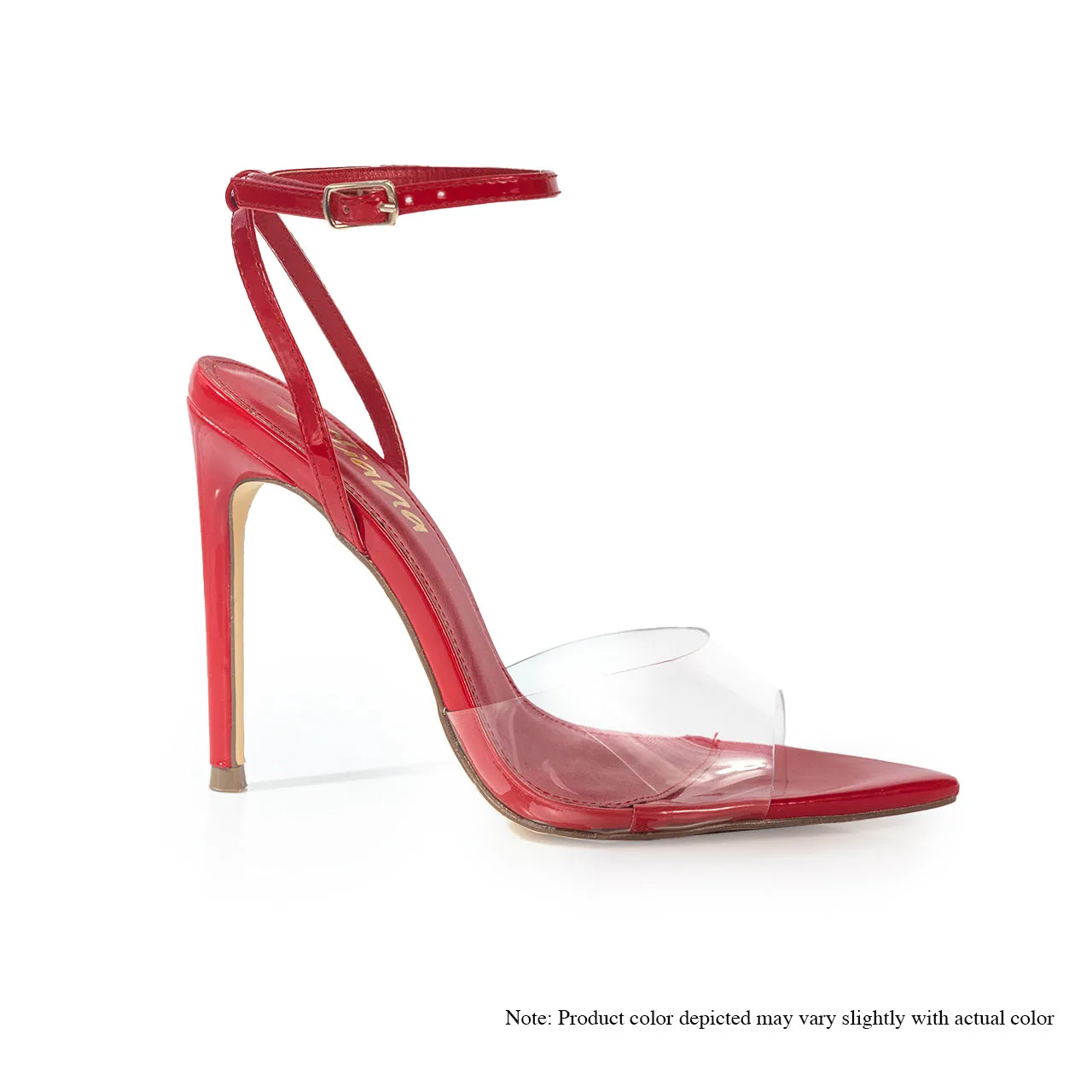 LAURENT-119 PEEP TOE HEEL W/ CLEAR UPPER & ANKLE STRAP-RED