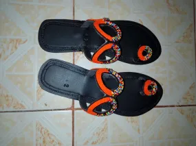 Leather women leather beaded masai/maasai/masaai sandals/flipflop  slippers with free shipping