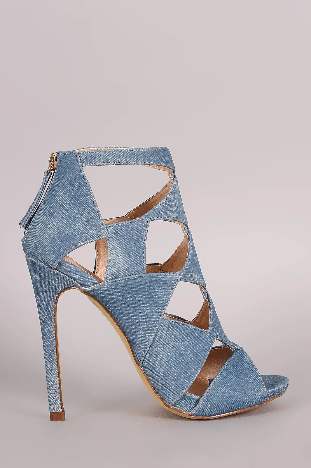 Liliana Denim Cutout Peep Toe Stiletto Heel