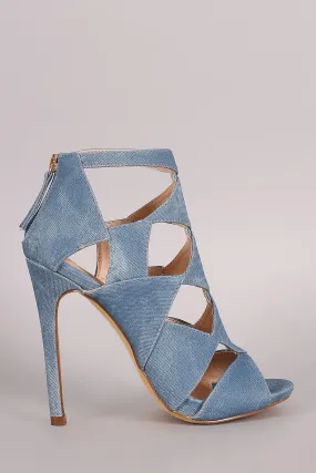 Liliana Denim Cutout Peep Toe Stiletto Heel