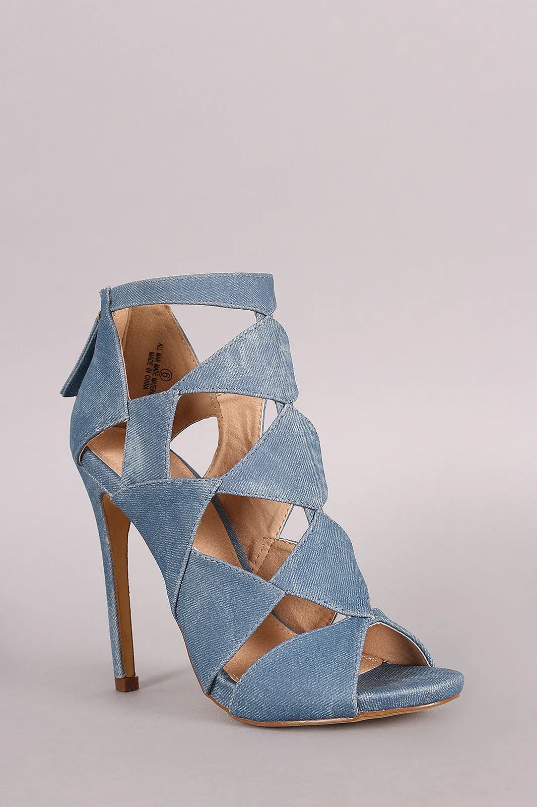 Liliana Denim Cutout Peep Toe Stiletto Heel